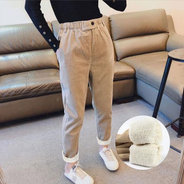 

trend women casual streetwear harem pants female autumn winter loose elastic waist corduroy pant ladies velvet warm pants, Black;white
