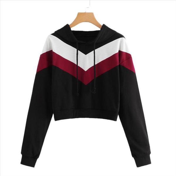 

fashion female long sleeve hoodie pullover sweatshirt stitching solid womens sweatshirt ladies clothes felpe donna 5%, Black