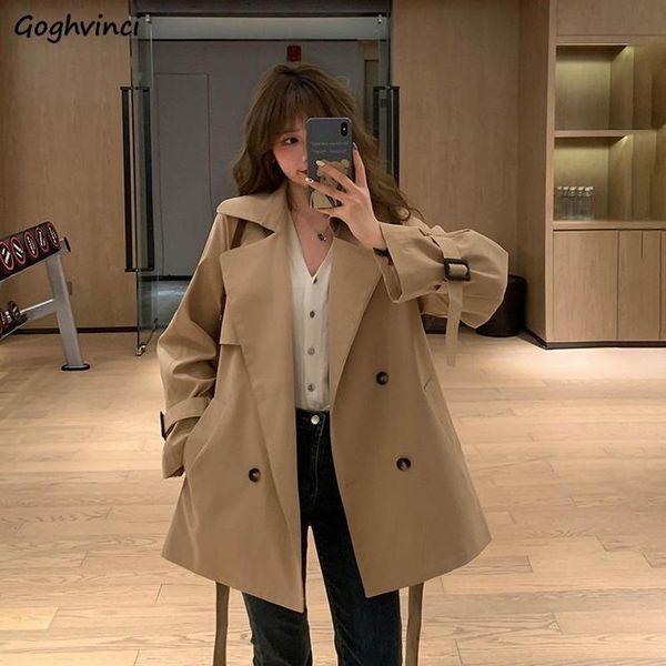 

women's trench coats women coat sashes solid simple loose slim korean fashion style office lady elegant students all-match daily casual, Tan;black