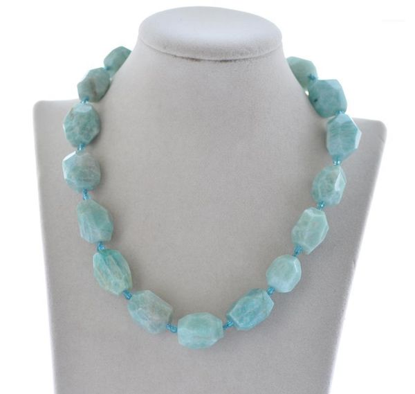 

z10182 33" 20mm natural poly blue amazonite moonstone amethyst necklace1, Silver