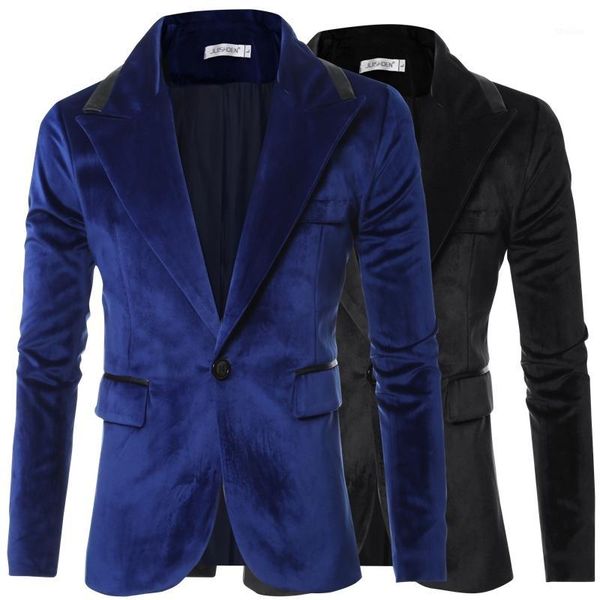 Ternos Masculinos Blazers Atacado - Top Quality Outono Inverno Homens Jaqueta de Veludo Terno único Botão Casual Casual Slim Fit Blazer Azul Real / N