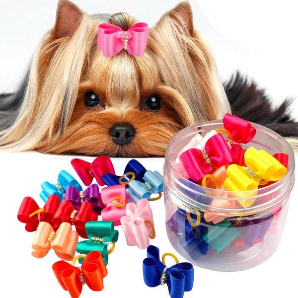 

cute dog hair bows handmade pet puppy grooming accessories bowknot rubber bands for small dogs yorkshire petshop pet sqcvmn