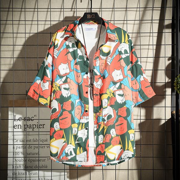 

2021 new casual streetwear beach printed short sleeve shirt men hawaii oversize fashion harujuku women shirts gc6t, White;black