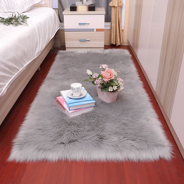 

rectangle soft fluffy faux sheepskin fur area rugs nordic red center living room carpet bedroom floor white faux fur bedside rug