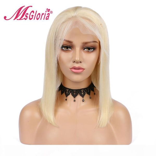 

#613 blonde straight short bob wig part lace front wig brazilian remy hair 150% density lace front human hair wigs for women, Black;brown