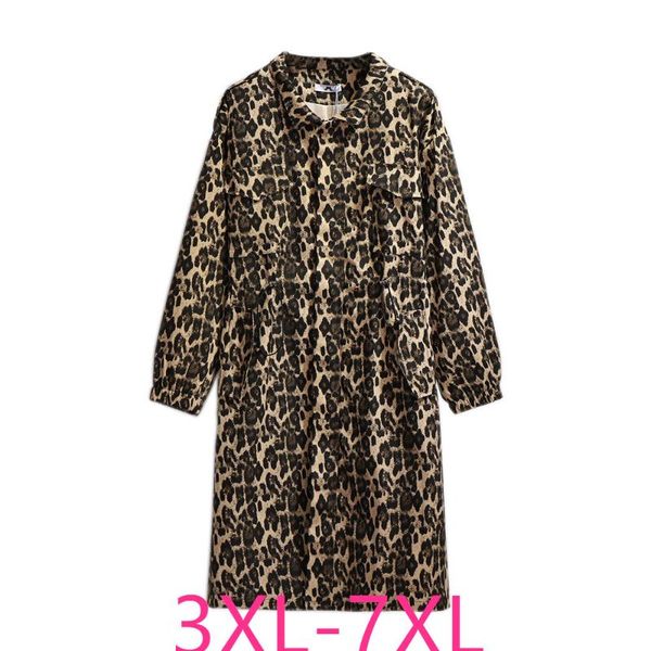 

2020 spring autumn plus size coat for women large casual loose dust straight leopard zipper long coats trench 4xl 5xl 6xl 7xl, Tan;black