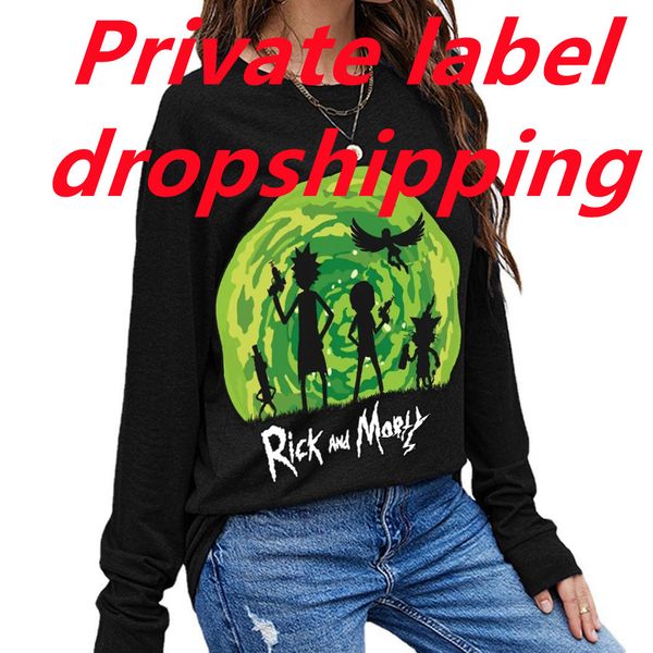 

private label dropshipping customized clothing women long sleeve autumn pattern printing round collar loose pullovers female tees street we, White