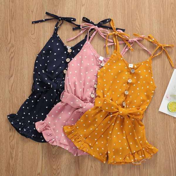 

jumpsuits baby summer clothing toddler kid girl strap sleeveless jumpsuit little hearts print shorts outfits, Blue