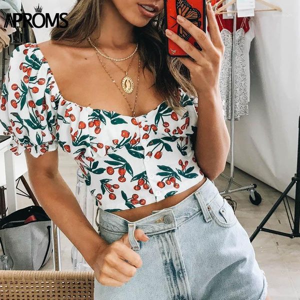 

women's tanks & camis aproms vintage square neck print tank women summer ruched crop streetwear chic slim fit feamle tee, White