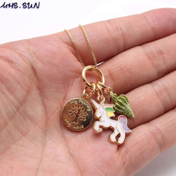 

jewelry rainbow unicorn multi necklace unicorn design kids pendant necklace kids girl jewelry christmas gift, Red;brown