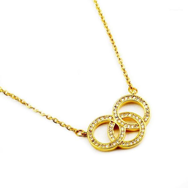 

gorgeous tale cute name fashion jewelry three coiled circles charms gold colors copper long chain necklace men friend gifts1, Golden;silver