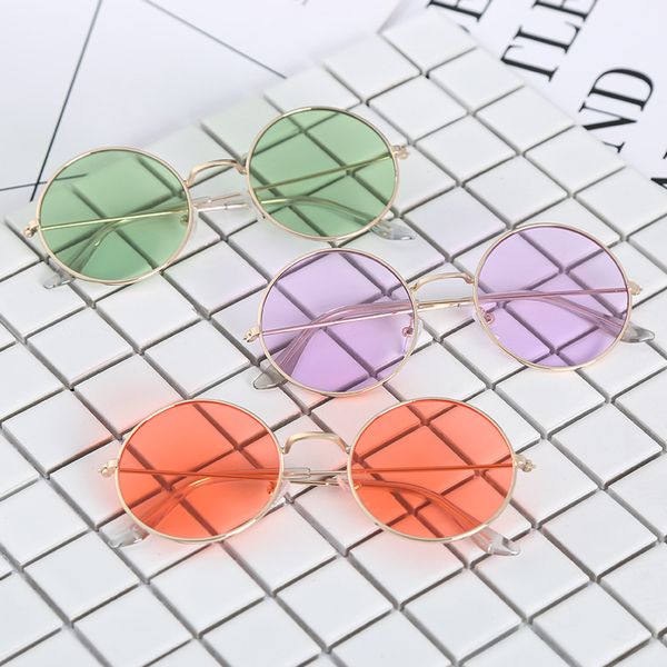 

2020 retro round pink sunglasses brand designer sun glasses for women alloy mirror female