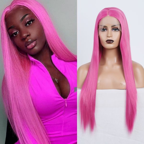 

rongduoyi heat resistant hair synthetic lace front wig hand tied lace wigs for black women long silky straight wig cosplay wigs, Black;brown