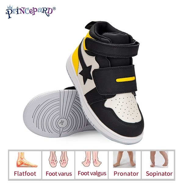 

princepard children's orthopedic antiskid shoes casual leather pink yellow color boys and girls orthopedic shoes for kids y201028, Black