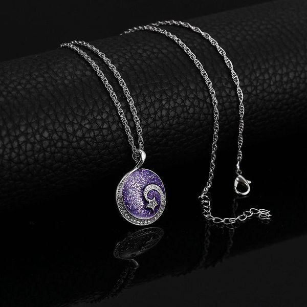 

pendant necklaces chic transparent resin rould ball moon necklace women blue sky white cloud chain fashion jewelry gifts for girl, Silver
