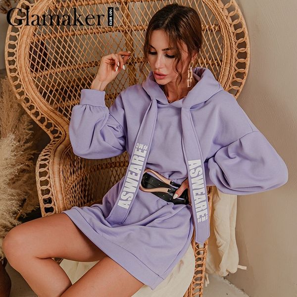 

glamaker purple loose sweatshirt hoodies fashion women casual autumn long sleeve sweatshirt dress female oversize sweatshirt 201203, Black