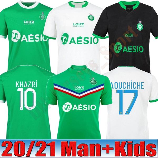 

20 21 maillot asse soccer jersey 2020 2021 as saints-étienne bouanga khazri youssouf boudebouz hamouma men kids kit football shirt equipment, Black
