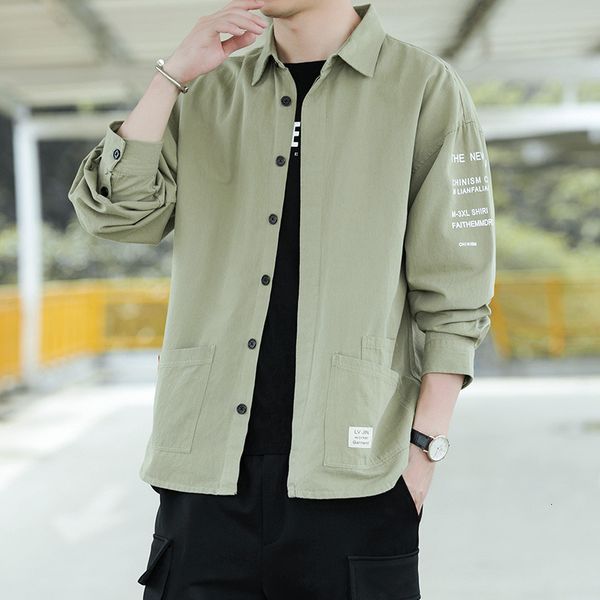 

korean fashion casual tooling long sleeve men's loose shirt, White;black