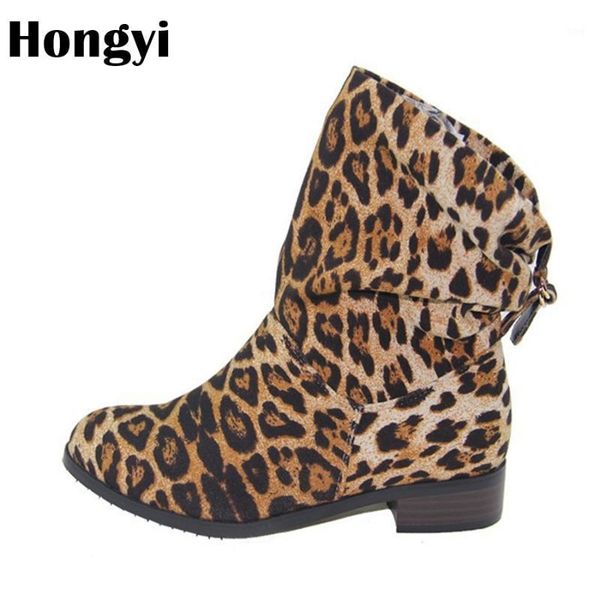 

boots hongyi fashion women leopard print back zipper ankle platform shoes black woman1
