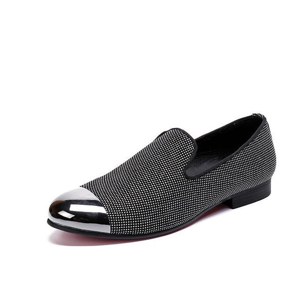 

fashion rivet set toe head personality male shoes british style korean version of lazy shoes breathable single low, Black