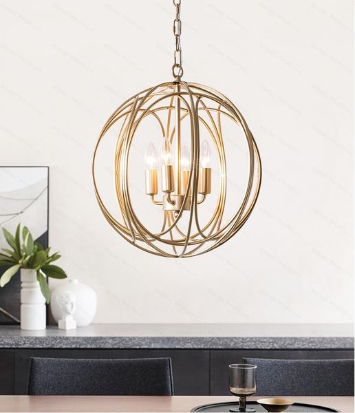 Nordic Gold Anhänger Lichter Moderne Runde Käfig Hängen Lampe Loft Industrie Dekor Esszimmer Küche Leuchten Leuchte