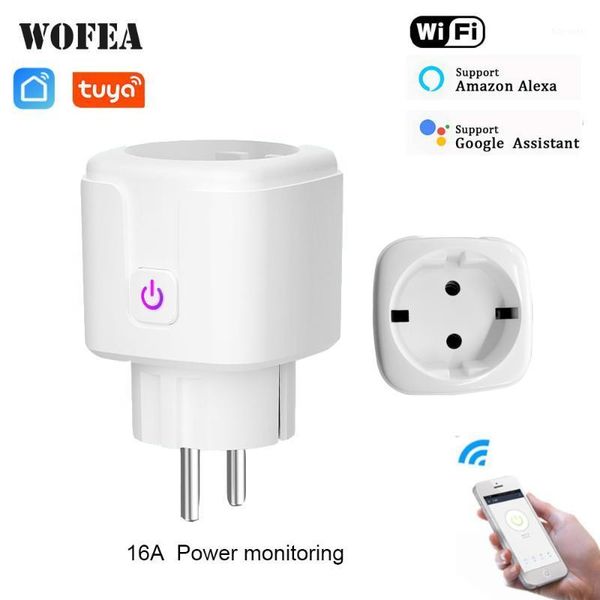 

wofea eu plug 100v-240v 16a metering version wifi smart socket timing remote control work with amazon alexa / google1