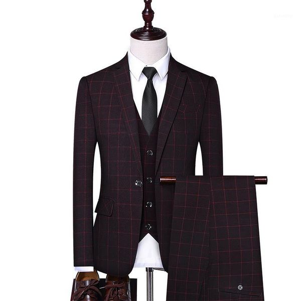 

2020 three-piece male formal business plaids suit for men's fashion boutique plaid wedding dress suit ( jacket + vest + pants )1, White;black