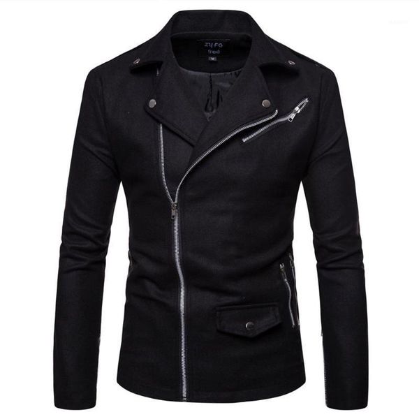 

men jacket streetwear stylish diagonal zippers jacket british style lapel solid slim coat overcoat male coat for autumn winter1, Black;brown