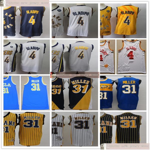 

2020 new indiana basketball victor 4 oladipo jerseys stitched retro reggie 31 miller jerseys gray blue white yellow black shirt quality, Black;red