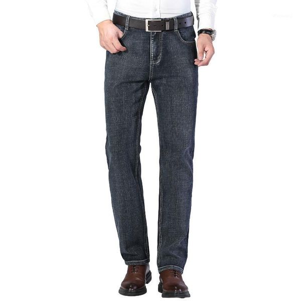 

2021 spring men's stretch grey jeans fashion simple casual business pant slim fit straight leg medium washed denim trousers,18961, Blue