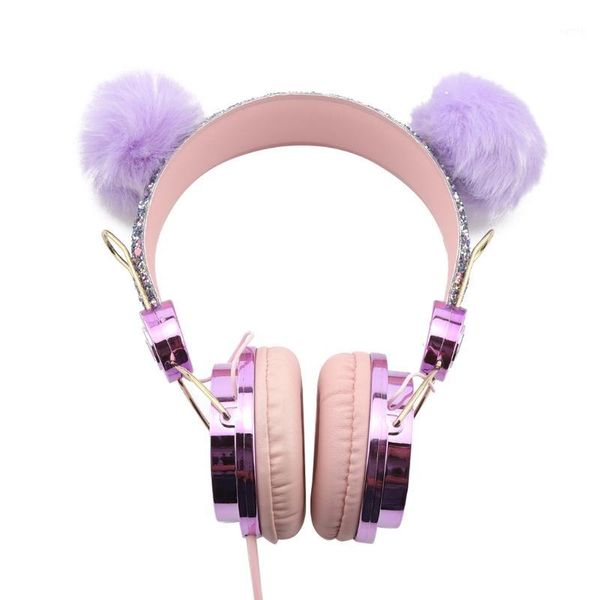 

kids plush cat ears usb 3.5mm wired stereo headset mobile computer universal headphone with microphone stylish earphone1