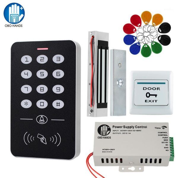 

fingerprint access control obo hands door system kit rfid keypad + power supply electric 180kg magnetic lock strike locks for home1