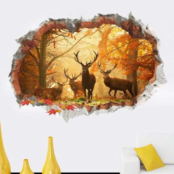 

wall stickers 3d broken bedroom living room adhesive mural family elk bedside dormitory decoration forest