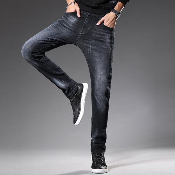 

korean style trousers spring and summer casual pants men trendy micro-elastic new denim jeans slim fashion dropship, Blue