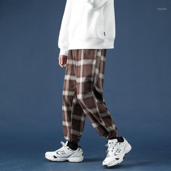 

2020 men's baggy casual pants streetwear lattice printing haren pants green/blue brown color trousers high-quality sweatpants1, Black