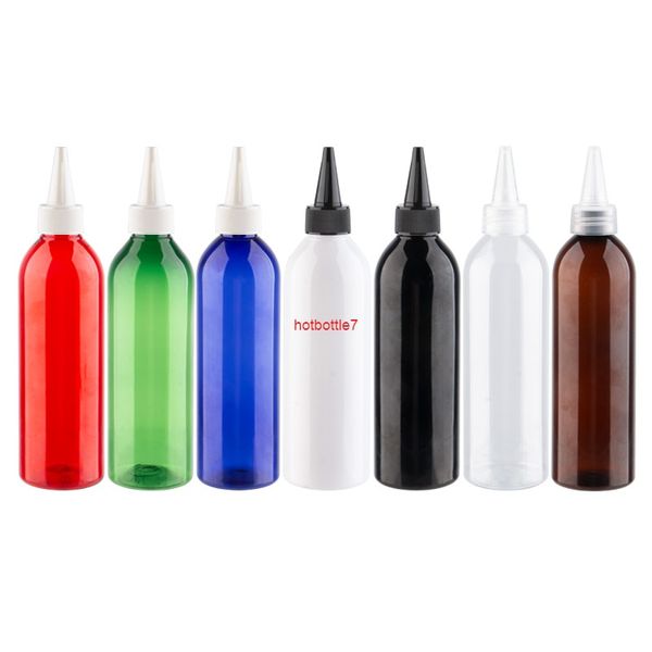 250ml garrafas plásticas coloridas vazias com tampa de boca apontada torcida frasco de viagem diy para cuidados com a pele e-geléia cosmética recipiente de alta qualtit