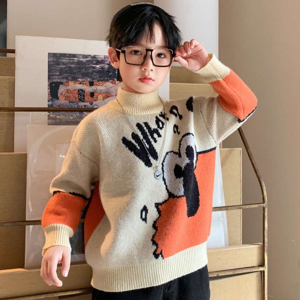 

winter new boys' cartoon turtleneck sweater 2020 korean children's fashion long sve shirt, Blue
