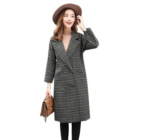 

women autumn winter new style woolen woman double breasted women's jacket in a long korean woollen coat, Black