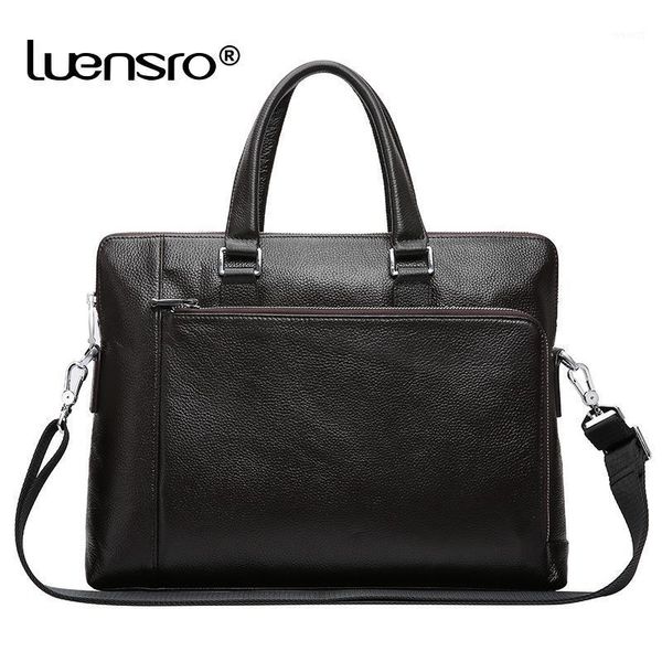 

briefcases luensro 100% genuine leather men 14 inch lapbriefcase brand man casual handbag male simple shoulder bags1