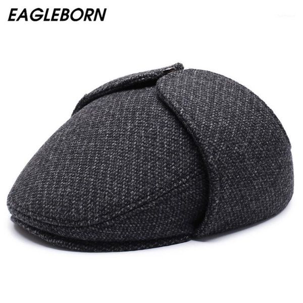 

2020 new man beret winter hat men bomber hats neck protector ear protector warm beret woolen dad hat for mens1, Blue;gray