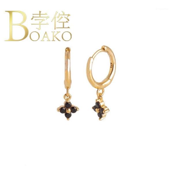

boako 925 sterling silver hoop earrings for women snowflake black zircon earring hoops earings luxury s925 jewelry pendientes1, Golden;silver