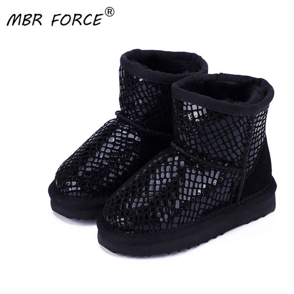 

mbr force 2020 new winter children' snow boots boys girls genuine leather ankle boots warm and waterproof plush children shoes lj20082, Black;grey