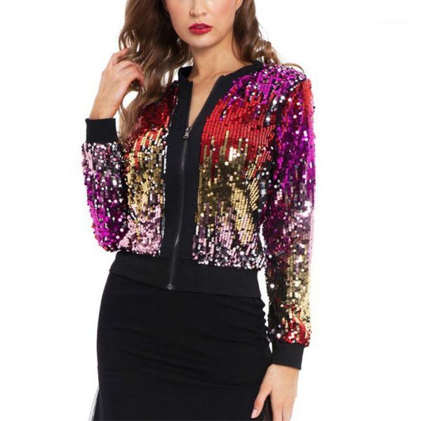 

sequin jacket women fashion glitter sparkle zip up sweatshirt1, Black;brown