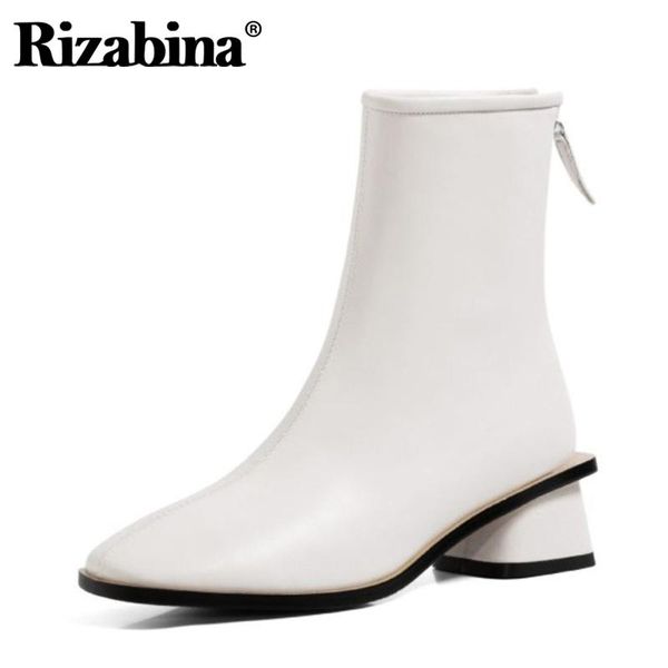 

rizabina ботильоны для площади женщины toe толстый каблук zipper ретро мода обувь сплошной цвет открытый зима обувь размер 34-39, Black