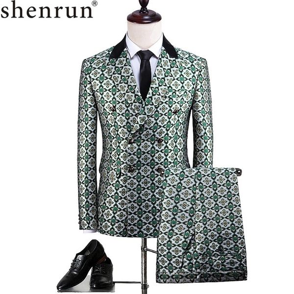 Shenrun Männer Mode Zweireiher Anzug Grün Blumenmuster Hohe Qualität Bräutigam Anzüge Party Prom Bühne Kostüm Sänger Schlagzeuger 201106