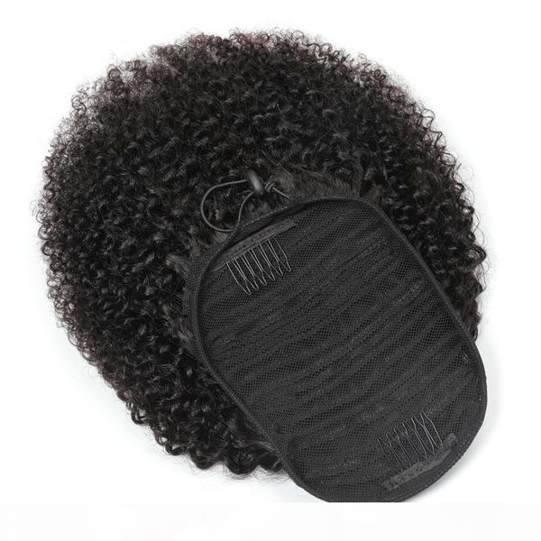 

peruvian ponytails afro kinky curly 100g set one piece hair extensions ponytail curly wholesale virgin hairs 100% human hair, Black