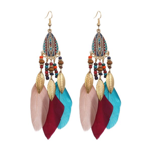 

dangle & chandelier women colorful feather earrings retro ethnic style creative personality fashion jewelry 10pairs/lot, Silver
