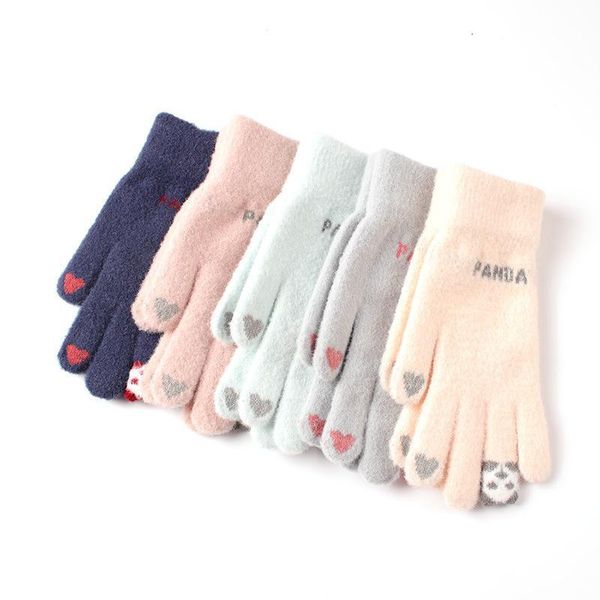 

gloves cute plus velvet warm and cold cycling gloves red black hand for women, Blue;gray