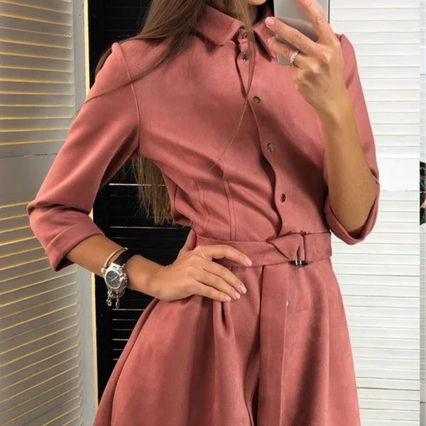 

women elegant a line sashes mini dress front button vintage autumn spring women dress three quarter solid color ol dress robe y0118, Black;gray