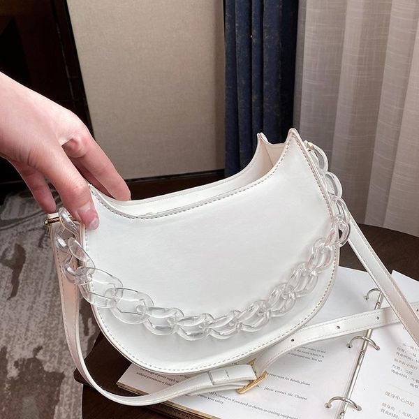 

shoulder bags fashion solid color pu leather crossbody for women 2021 ladies chain handbags designer moon type female